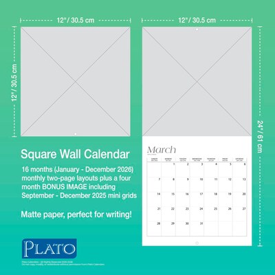2026 Plato Jumbo Grid Large Print 12" x 12" Monthly Wall Calendar (9798330706631)