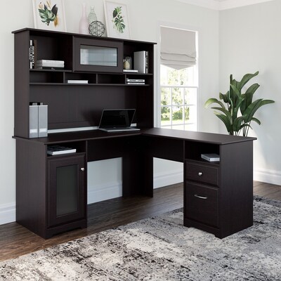Bush Furniture Cabot 60W L Shaped Computer Desk with Hutch, Espresso Oak (CAB001EPO)