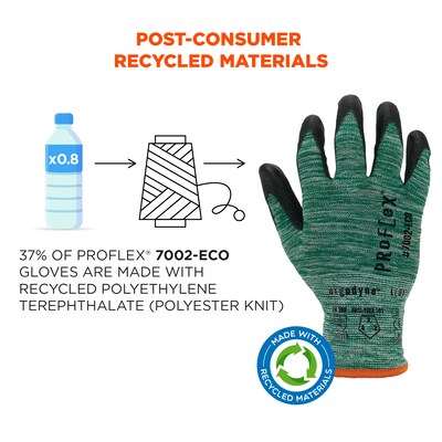 Ergodyne ProFlex 7002-ECO Recycled PU Coated Gloves, 15 Gauge, Green, X-Large (10565)