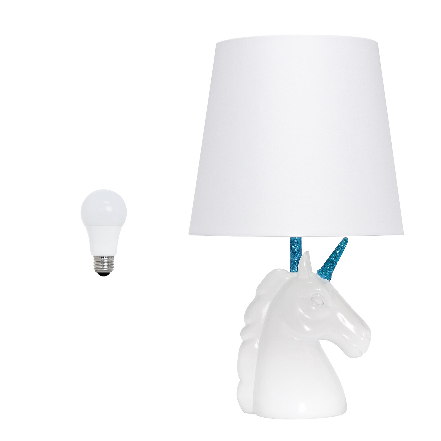 Creekwood Home Whimsilux 15.5 LED Table Lamp, White/Blue Glitter (CWT-2023-BL-LB)
