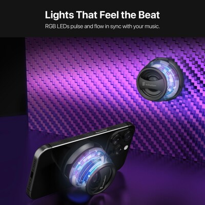 Portable Wireless Speaker Compact RGB Clip-On IPX5 Splash-Resistant Black