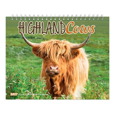 2027 BrownTrout Highland Cows 7.5 x 6 Monthly Wall Calendar, Assorted Colors (9798330716272)