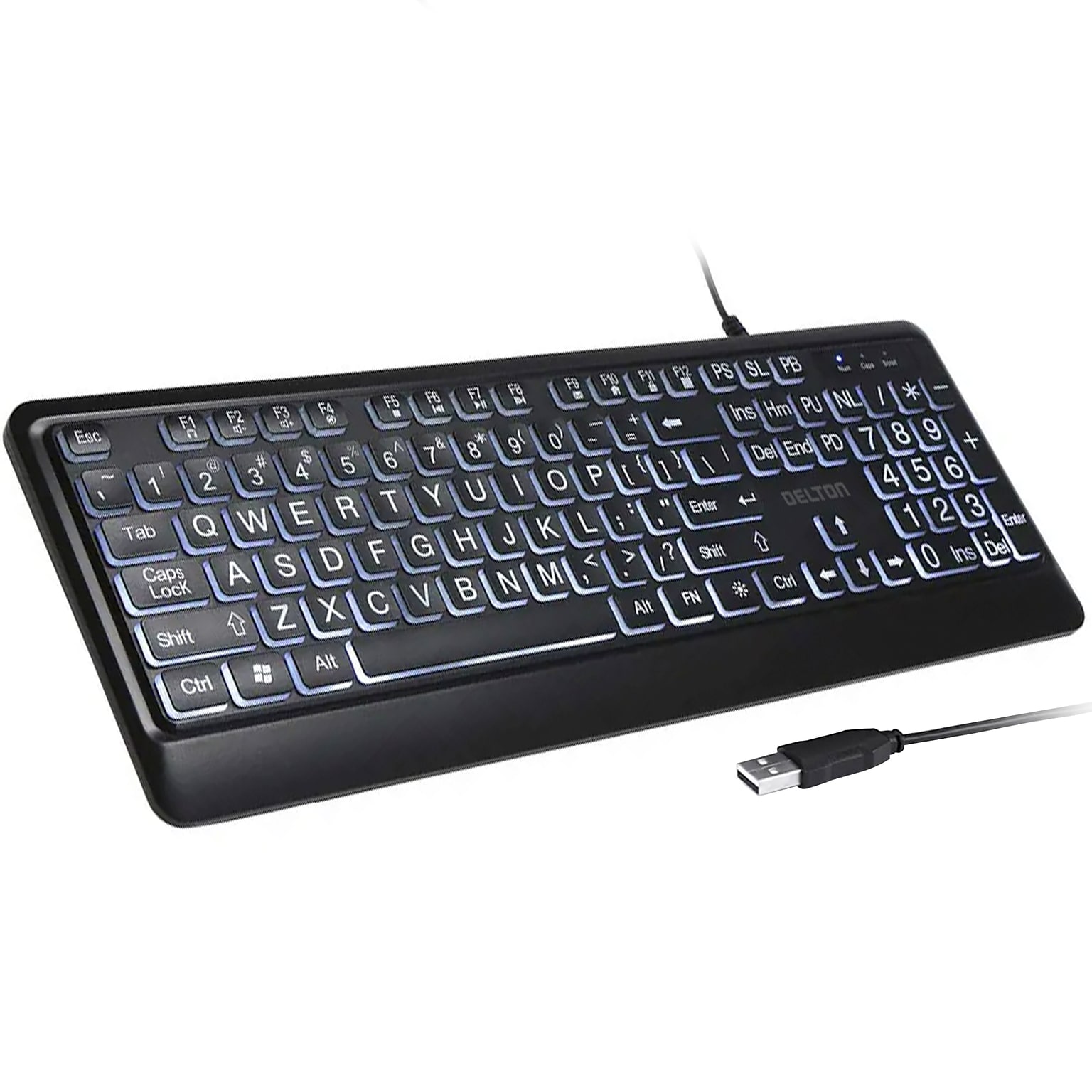 Delton KB20 Large Button/Key Keyboard with Backlight, Black (DBKBG20)