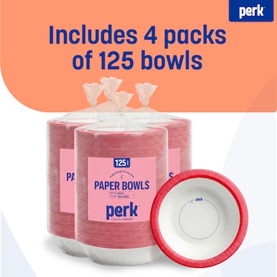Perk™ Heavy-Weight Paper Bowls, 12 Oz., White/Red, 500/Carton (PK54332)