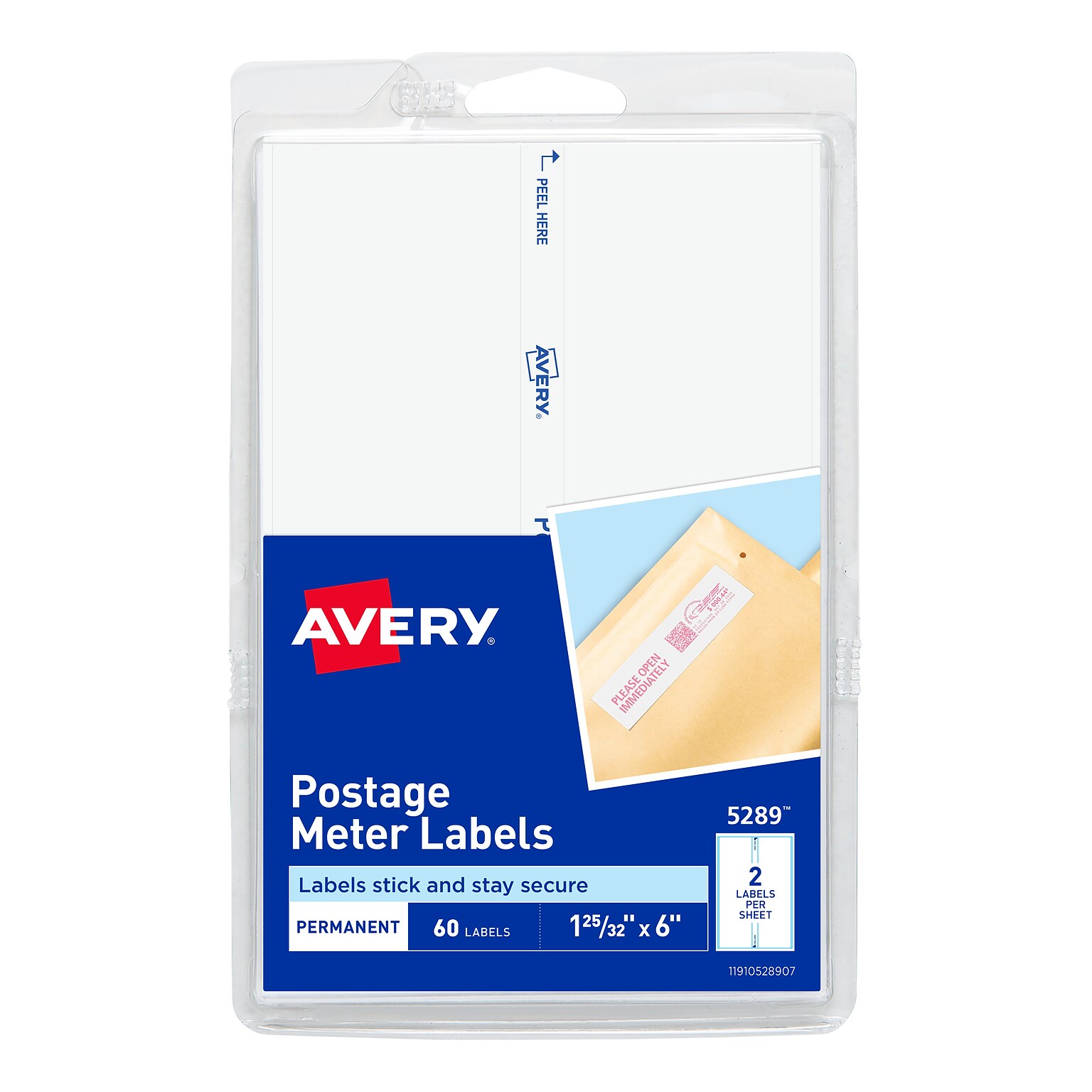 Avery Postage Meter Shipping Labels, Matte White, 1 25/32 x 6, White, 60 Labels/Pack (5289)