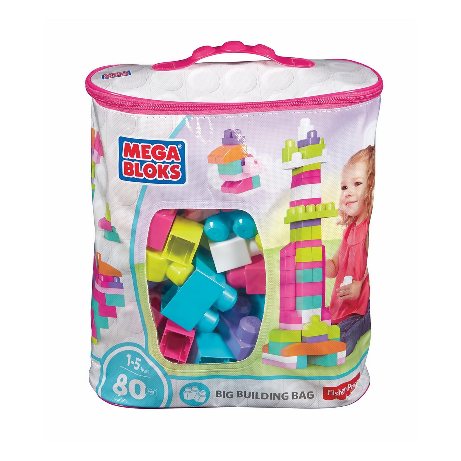 Mega Bloks First Builders Big Building Bag, 80 Pieces, Pink, 4/Pack (DCH62)