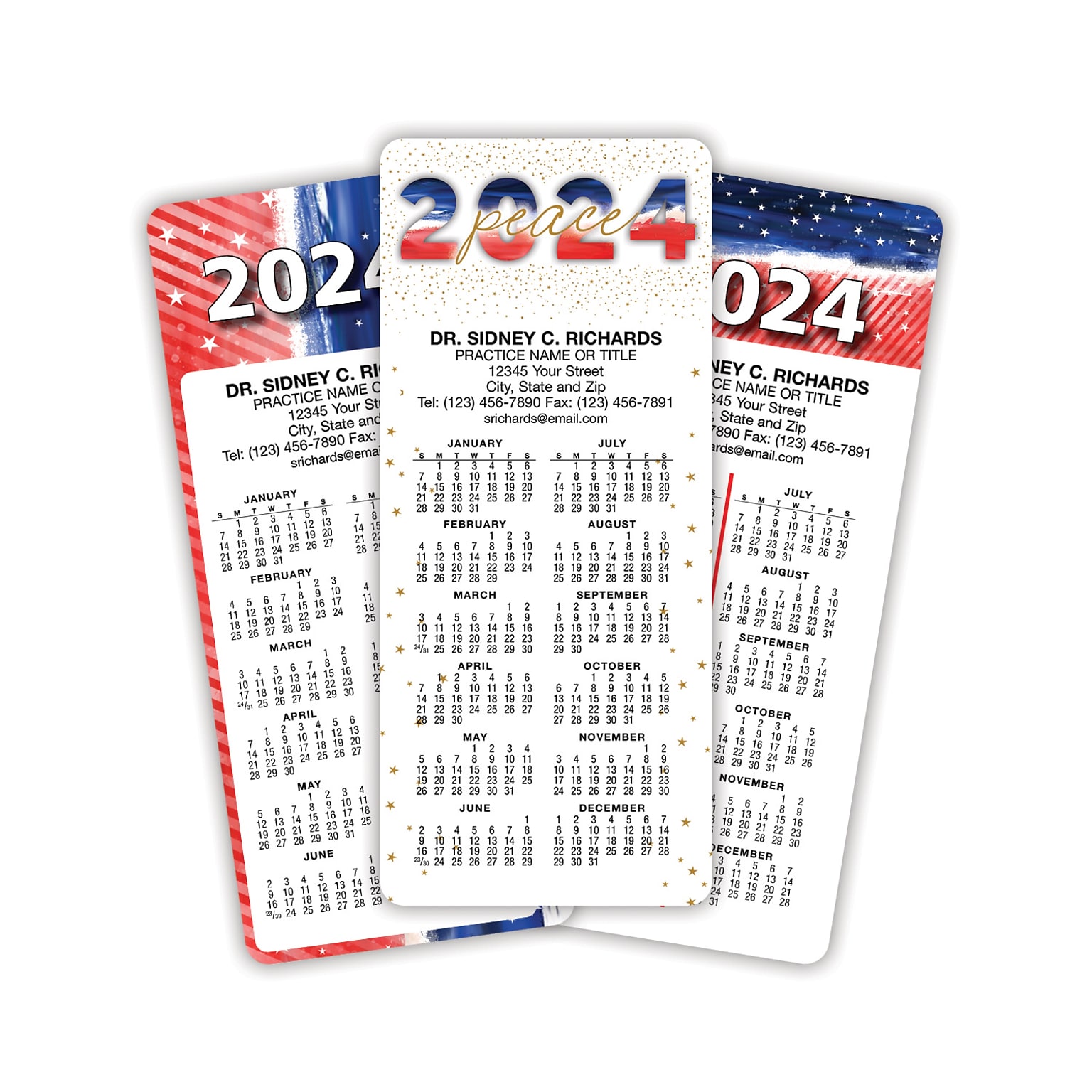 Custom Hanging Calendar Assortment Packs with Magnet Backs, 3.625 x 8.5, 12 Pt. Coated Stock, Three Designs, 100/Pack