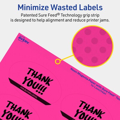 Avery Laser/Inkjet Oval Multipurpose Labels, 2" x 3-1/3", Neon Magenta, 320/Pack (94056)