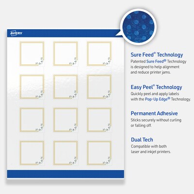 Avery Laser/Inkjet Square Multipurpose Labels, 2" x 2", White, 120/Pack (S00-DMS)