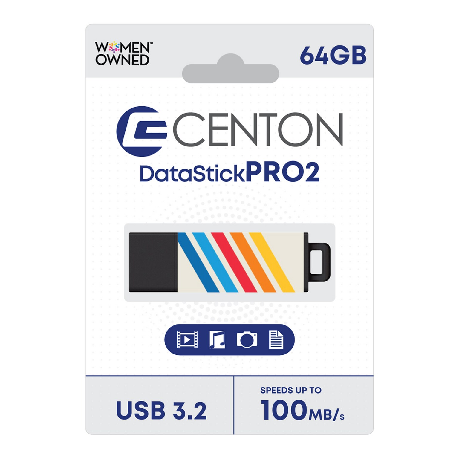 Centon DataStick Pro2 64GB USB 3.2 Type A Flash Drive, Five Stripes (C1U3T298A64G.25)