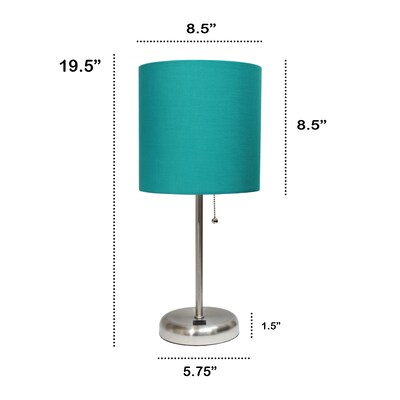 Creekwood Home Oslo 19.5" LED Table Lamp with USB Port, Brushed Steel/Teal Shade (CWT-2012-TL)
