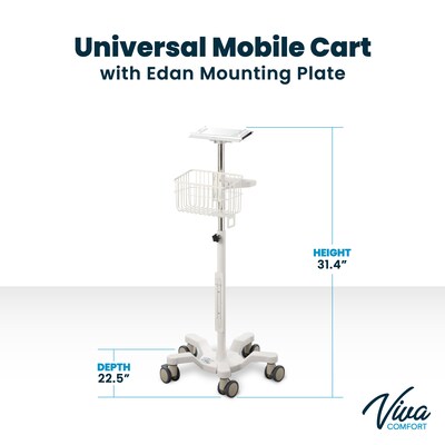 Viva Comfort Height-Adjustable Portable Mobile Stand for Edan Vital Signs Monitor, White (ADI912-C-MP-03-MK)