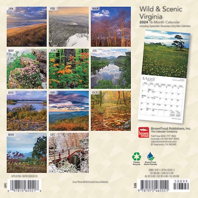 2024 BrownTrout Virginia Wild & Scenic 7 x 14 Monthly Wall Calendar (9781975465551)