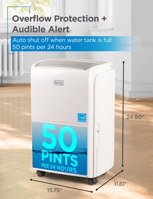 Black & Decker Energy Star 50-Pint Portable Dehumidifier, WiFi Enabled, 2-Speed, Covers up to 4500 sq. ft., White (BDT50PWTBWF)