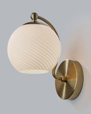 Adesso Incandescent Swirl Wall Lamp, 12H, Antique Brass/White Swirl Glosted Glass Shade (3251-21)