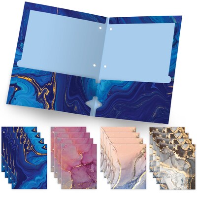 Global Printed Products Marble 3-Hole Punched 2 Pocket Presentation Folder, Assorted Colors, 16/Pack