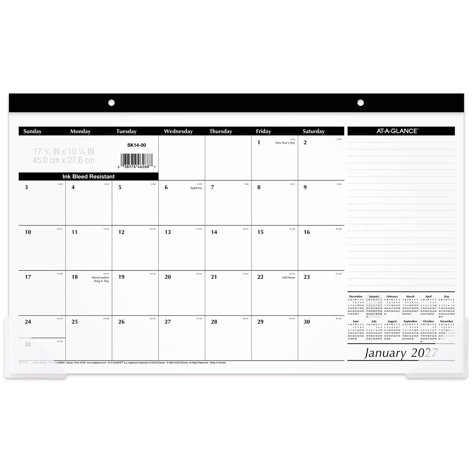 2027 AT-A-GLANCE 17.75 x 11 Monthly Desk Pad Calendar, White/Black (SK14-00-27)
