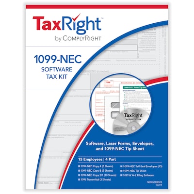 ComplyRight TaxRight 2024 1099-NEC Tax Form Tax Forms, Envelopes, TipSheet & Software, 4-Part, 15/Pa