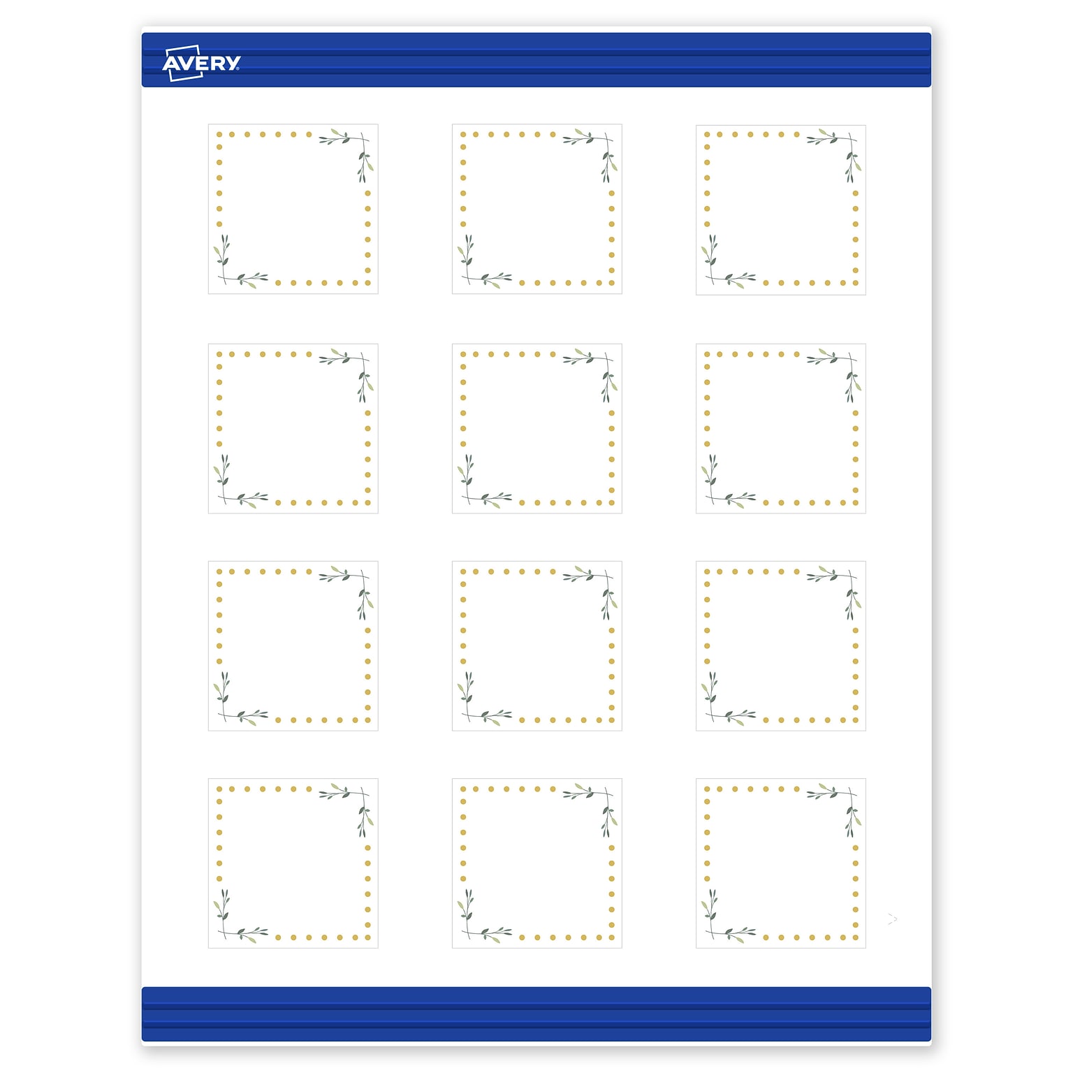 Avery Gold Dots with Green Florals Matte Blank Card, White, 120/Pack (S00-DN9)