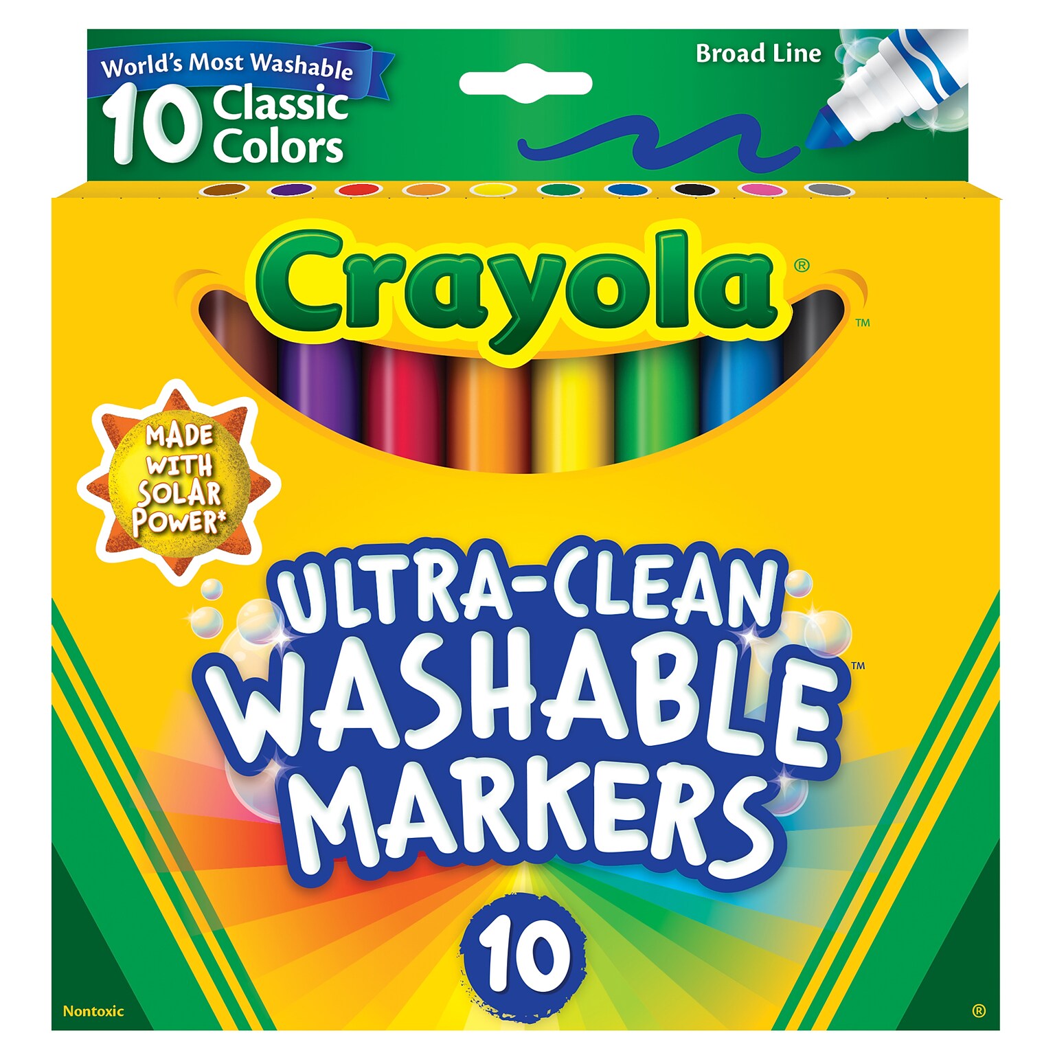 Crayola Ultra-Clean Washable Kids Marker, Broad Tip, Assorted Colors, 10/Pack, 8 Packs/Bundle (BIN587851-8)