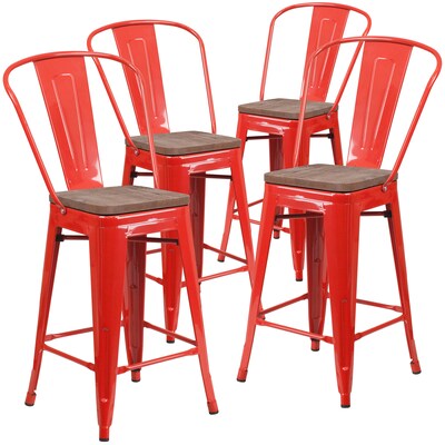 Flash Furniture Lily Contemporary Metal Vertical Back Counter Height Stool, Red, 4-Pieces/Pack (4CH3132024GBRDW)