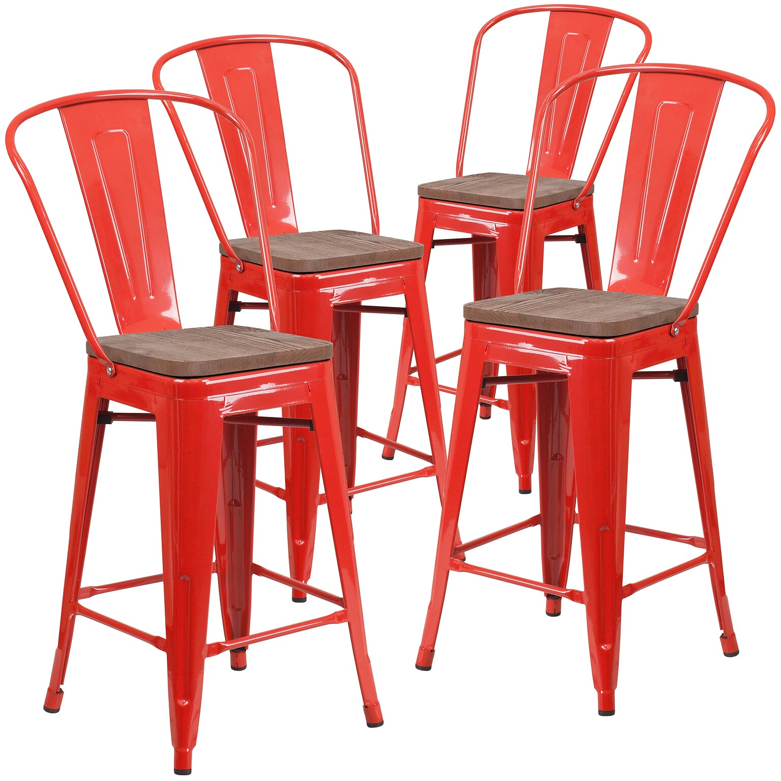 Flash Furniture Lily Contemporary Metal Vertical Back Counter Height Stool, Red, 4-Pieces/Pack (4CH3132024GBRDW)