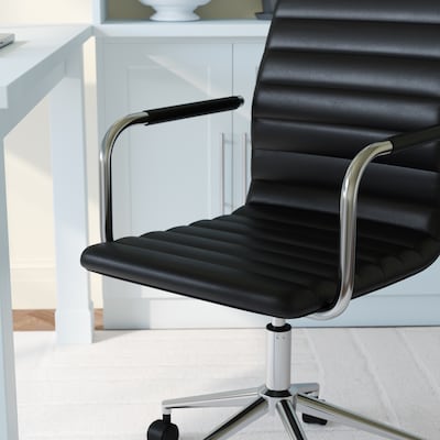 Martha Stewart Taytum Faux Leather Swivel Office Chair, Black/Polished Nickel (CH142370BK)