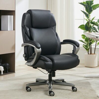 La-Z-Boy Niall AIR Lumbar Pro+ Ergonomic Vegan Leather Executive Big & Tall Chair, 400 lb. Capacity, Black (60114-BLK)