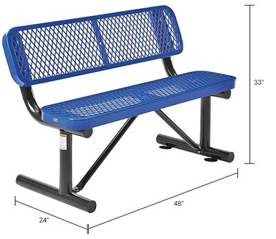 Global Industrial 4' Outdoor Steel Bench w/ Backrest, Expanded Metal, Blue (695743BL)