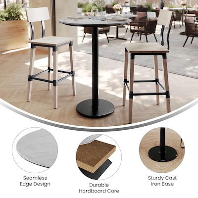 Flash Furniture Acadia 31.25" Round Wooden Dining Table with Round Base, Gray Faux Concrete/Black Base (STRD31CGTR18B)