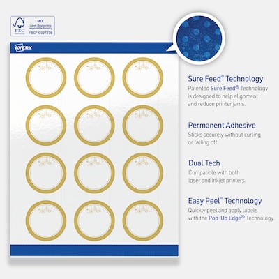 Avery Circle Multipurpose Labels, 2" Dia., White, 120/Pack (19479370537)