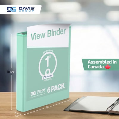 Davis Group Standard View 1" 3-Ring Binders, Mint, 6/Pack (7411-14-06)