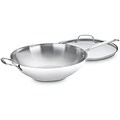 Chefs Classic Stainless 14 In. Stir Fry with Helper Handle and Tempered Glass Cover