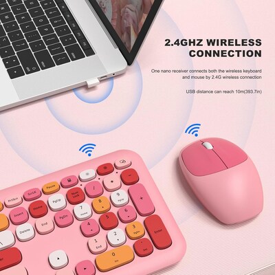 SaharaCase Wireless Ergonomic Keyboard and Laser Mouse Combo, Lime Pink (KB4)