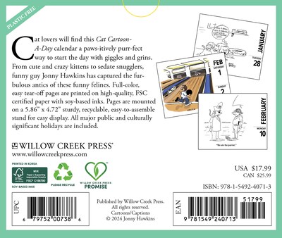 2025 Willow Creek Cat Cartoon-A-Day by Jonny Hawkins 6" x 5.5" Day-to-Day Calendar, Multicolor (40713)