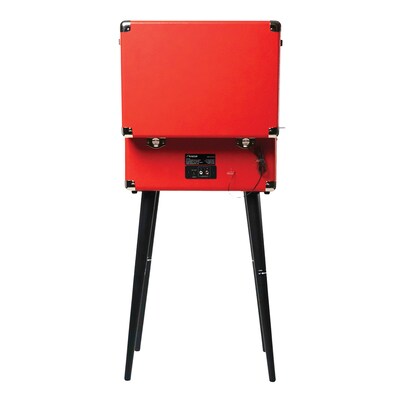 Victor Andover Dual-Bluetooth Belt-Drive 5-in-1 Suitcase-Style Record Player with Legs, Red (VWRP-3200-RD)