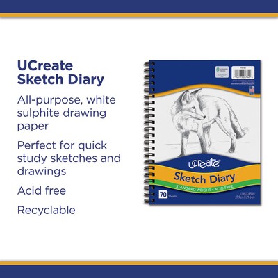 Pacon Art 1st Sketch Diary, 9" x 6", White, 70 Sheets/Pad (4790)