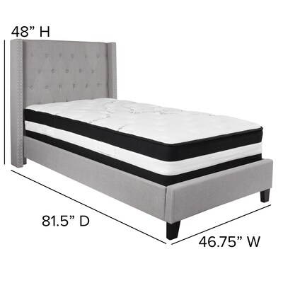 Flash Furniture Riverdale Tufted Upholstered Platform Bed in Light Gray Fabric with Pocket Spring Mattress, Twin (HGBM41)