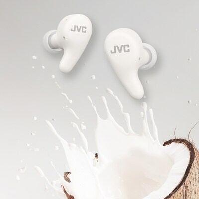 JVC Gumy Premium True Wireless Active Noise Canceling Earbuds with Microphone & Charging Case, Bluetooth, White (HAA23T)