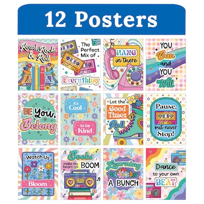 Carson Dellosa Happily Ever Elementary Retro Remix 8.5 x 11 Motivational Posters, 12/Pack (106080)