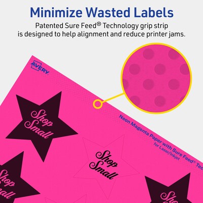 Avery Star Laser/Inkjet Multipurpose Labels, 2-1/4" x 2-3/8", Neon Magenta (960/Box)