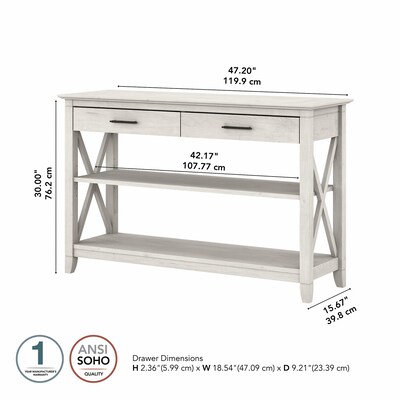 Bush Furniture Key West 47" x 16" Console Table with Drawers and Shelves, Linen White Oak (KWT248LW-03)