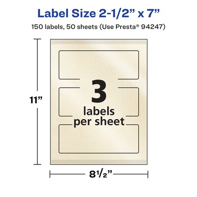 Avery Pearlized Ivory Rectangle Multipurpose Labels, 2.5" x 7", Ivory, 150/Box (94247)