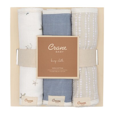 Crane Baby Cove Baby Burp Cloth Set, 3-Piece, Ocean (BC-160BCS-2)