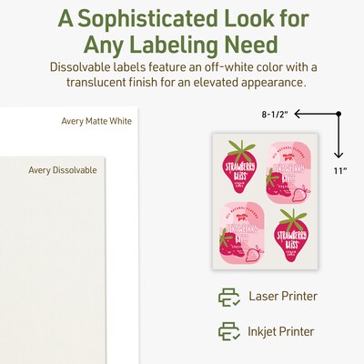 Avery Dissolvable Rectangle Multipurpose Labels, 8.5" x 11", Off-white, 5/Pack (94269)