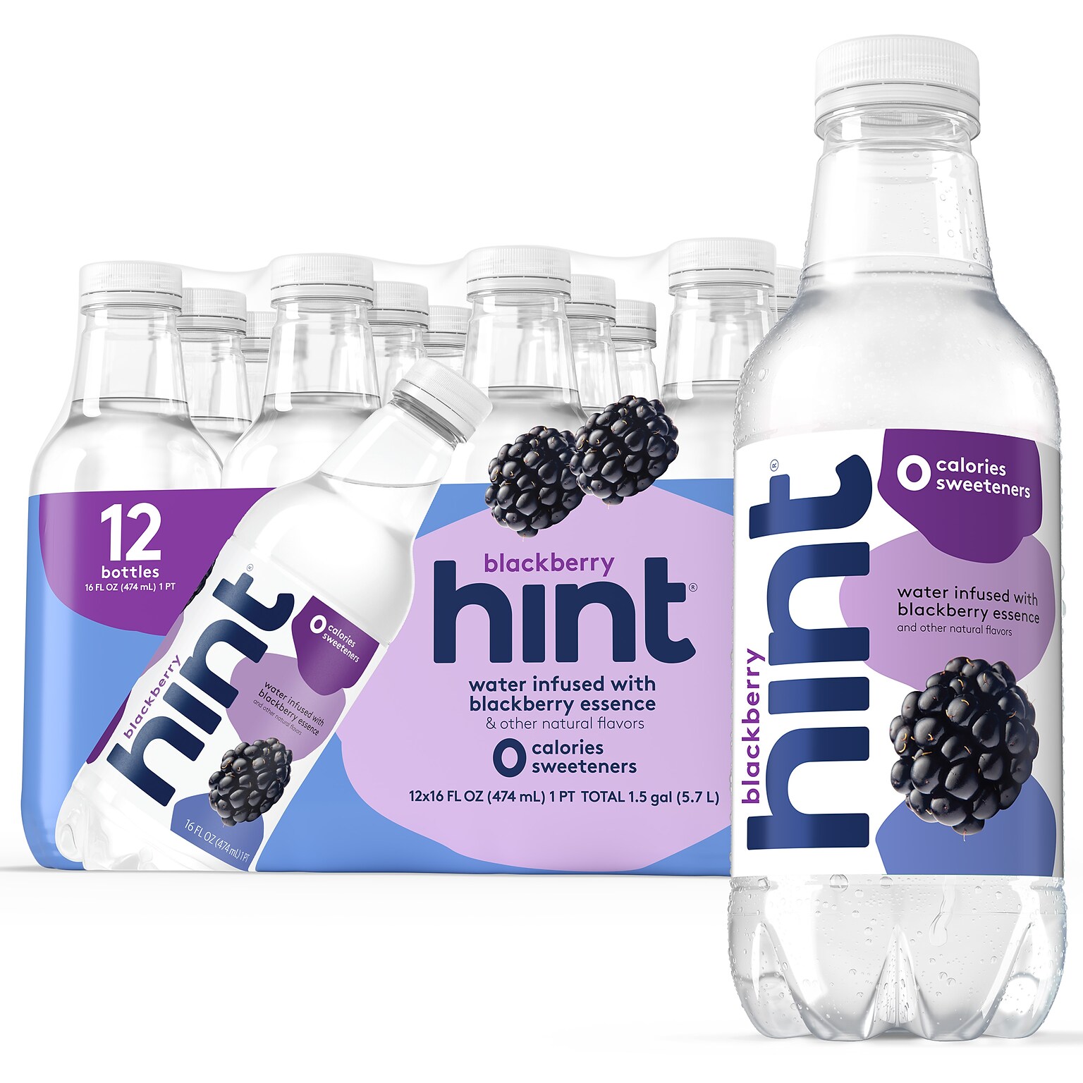 Hint Blackberry Flavored Water, 16 oz., 12/Carton (00034)
