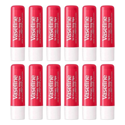 Vaseline Rosy Lip Therapy, 0.16 oz Travel Size Tube, 12 Tubes/Bag, 18 Bags/Carton