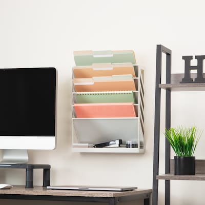 Mind Reader 5-Compartment Mountable Plastic Vertical File Storage, Beige (WALLANCH-BEI)