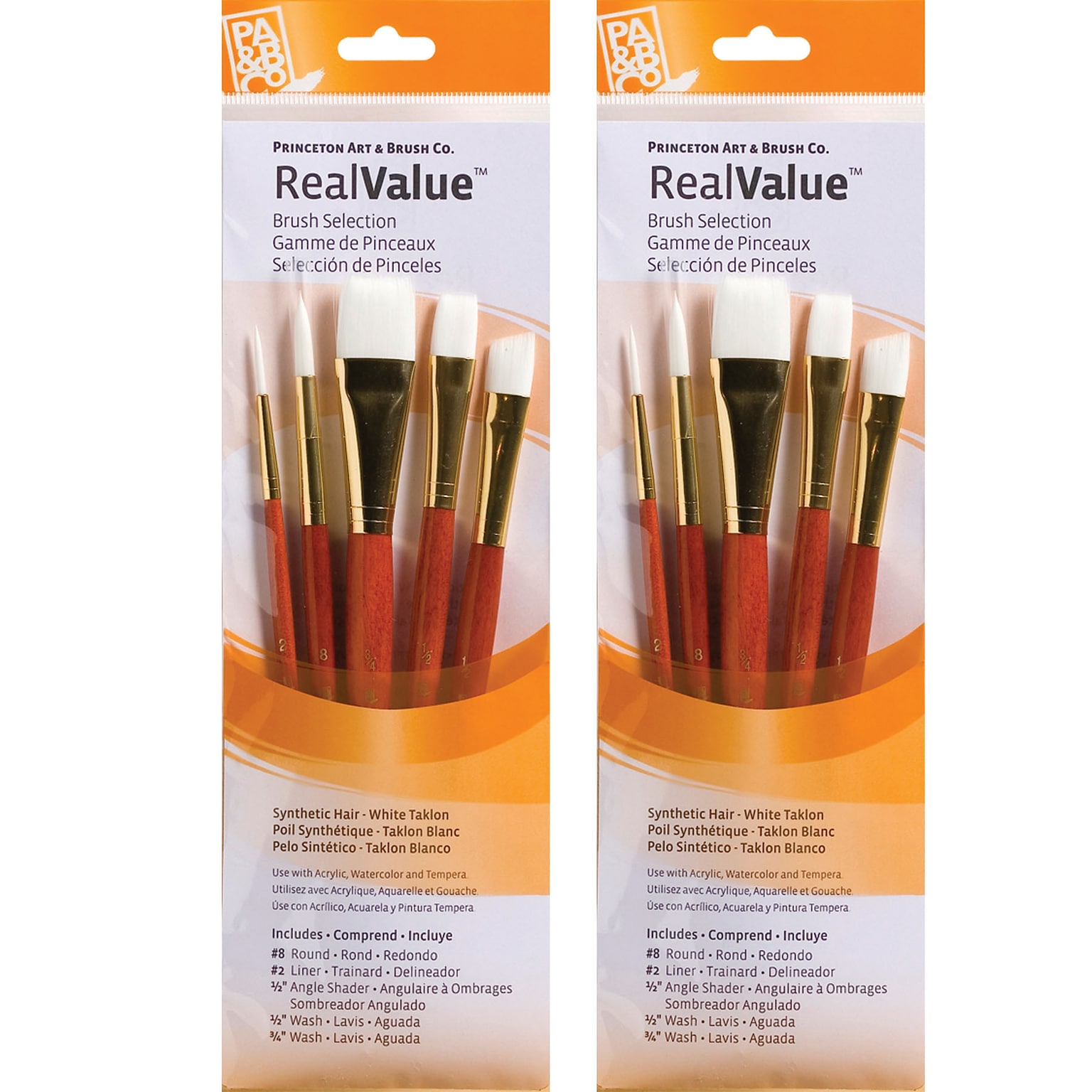Princeton RealValue Short Handle Mixed Media Synthetic Taklon Variety Brush Set, 5/Set, 2 Sets/Bundle (PBXPR9151-2)