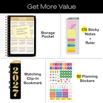 2027 Excello Brands 6" x 8" Weekly & Monthly Standard Planner, Paperboard Cover, Black/Gold (FSHN-CY27-58-12)